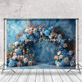 Lofaris Blue Abstract Wall Arch Floral Leaf Photo Backdrop